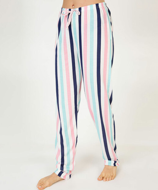 Pijama Feminino Listrado Stitch Manga Longa Disney