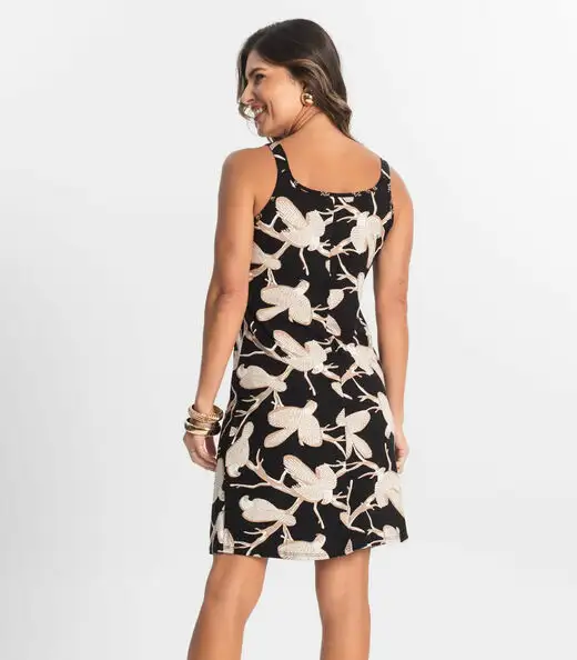 Vestido Estampado Rovitex Preto