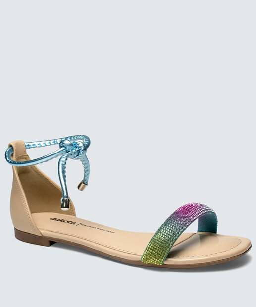 Sandália Feminina Rasteira Strass Amarração Dakota 