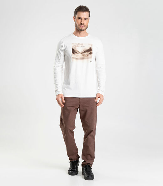 Camiseta Manga Longa Com Estampa Diametro Bege