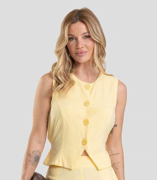 Image_Colete Feminino em Tecido Linho Dianna Amarelo