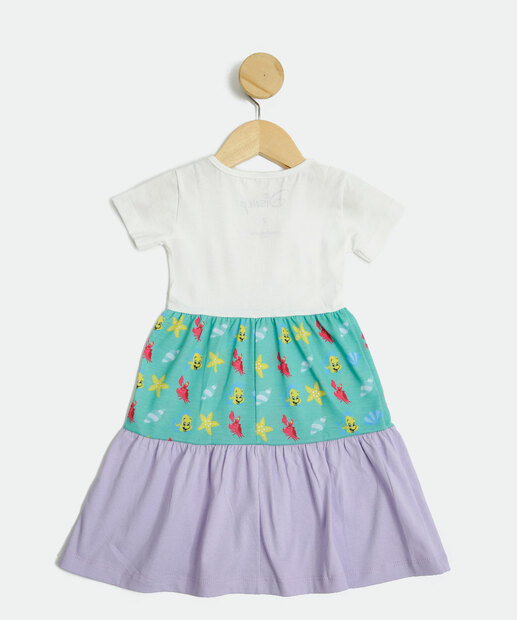 Vestido Infantil Manga Curta Ariel Disney Tam 1 a 4 