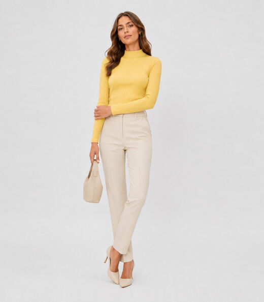 Blusa Manga Longa Feminina Canelada Select Amarelo