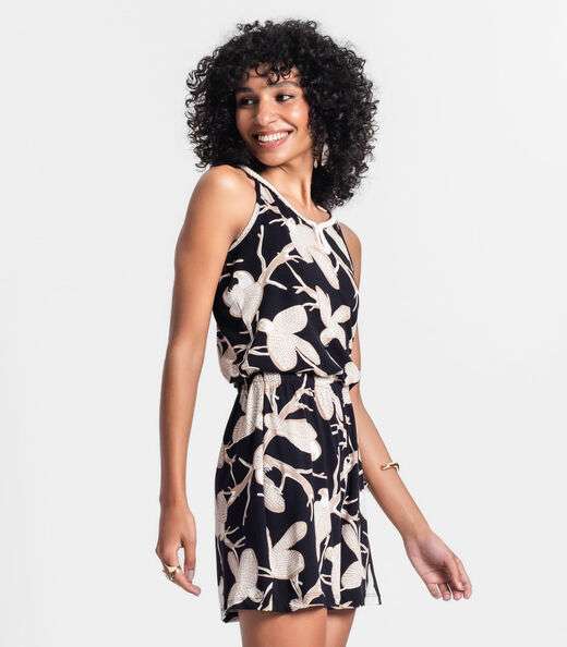 Macaquinho Estampa De Pássaros Rovitex Preto