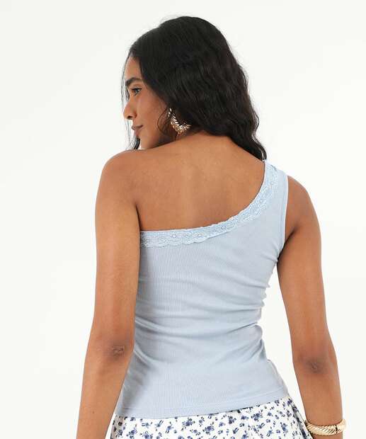 Blusa Feminina Ombro Só Canelado Marisa Azul