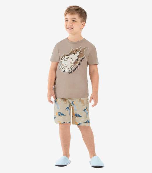 Pijama Infantil Masculino Meia Malha Rovi Kids Marrom
