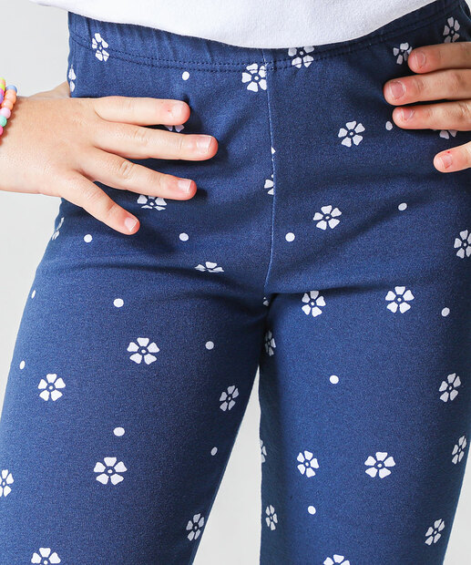 Calça Infantil Legging Flores Marisa Tam 4 a 10 Azul