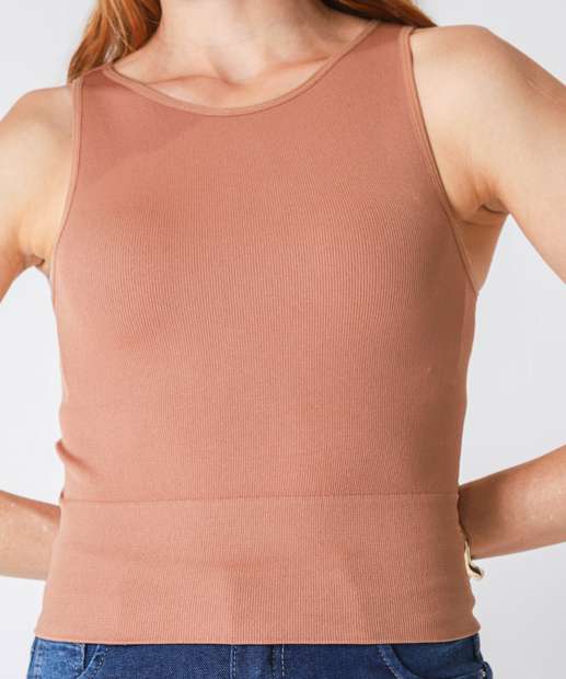 Blusa Regata Feminina Sem Costura Canelada Marisa Marrom