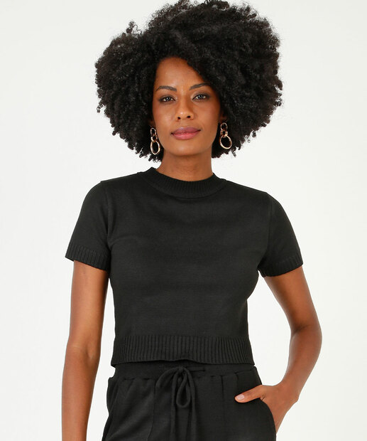 Blusa Feminina Tricô Manga Curta Marisa