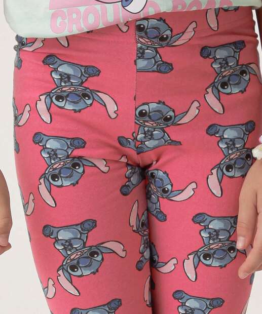 Calça Infantil Legging Stitch Disney Tam 4 a 10 Rosa