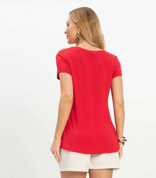 Blusa Feminina Viscotorcion Com Bolso Rovitex Vermelho