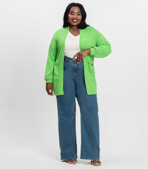 Cardigan Feminino Pluz Size Infinita Cor Verde