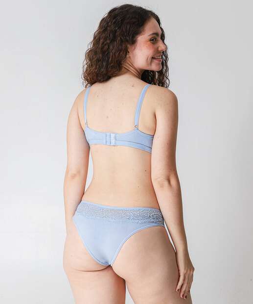 Calcinha Biquíni Textura Recorte Renda Marisa Azul