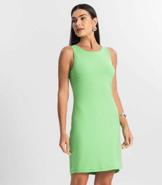 Vestido Curto Em Ribana Canelada Rovitex Verde