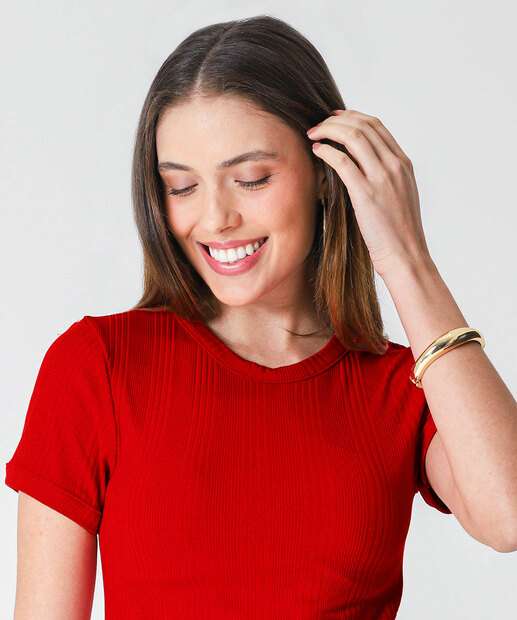 Blusa Feminina Canelada Manga Curta Marisa Vermelho