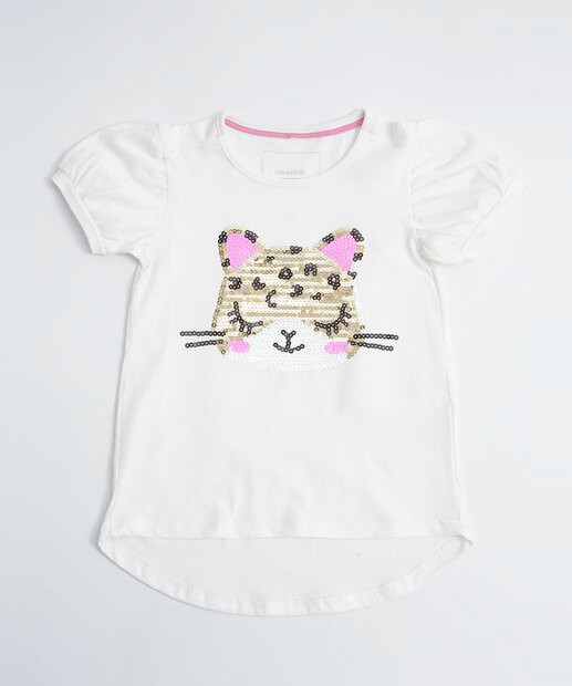 Camiseta Infantil Gato Paetê Marisa Tam 4 a 10