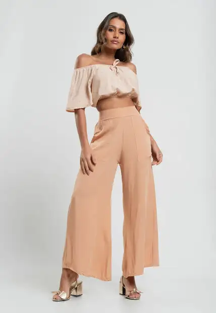 Cropped Ciganinha Viscose Com Lurex Bege Salvatore Fashion