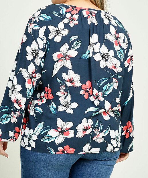 Blusa Plus Size Feminina Floral Manga Longa Marisa