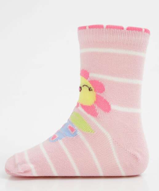 Kit 3 Pares Meias Infantil Soquete Estampa Floral