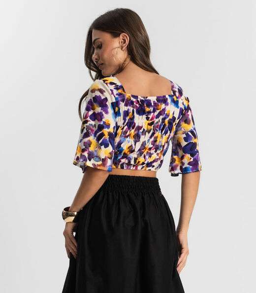 Blusa Cropped Feminina Estampada Endless Roxo