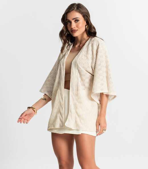 Kimono Feminino Em Tricot Endless Bege