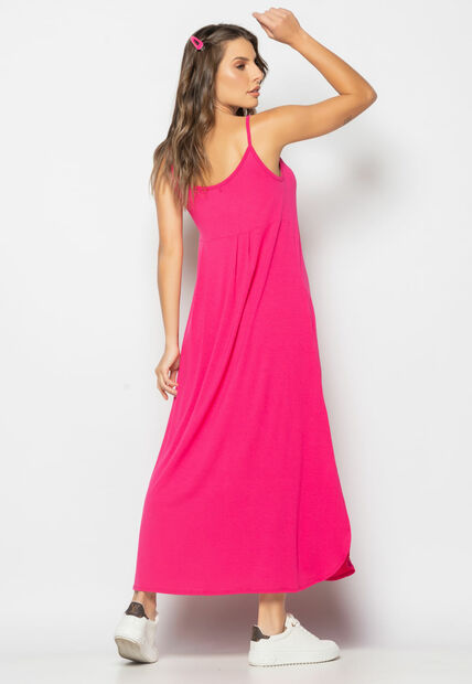 Vestido Longo Alcinha Com Barra Arredondada E Bolsos Pink Salvatore