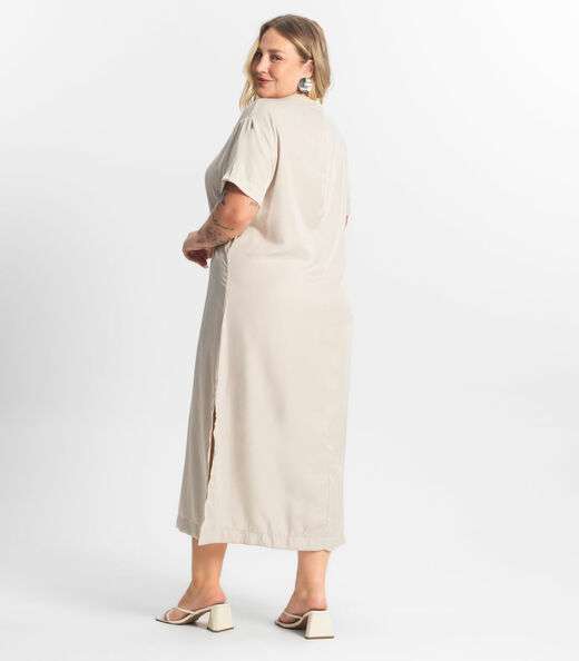 Vestido Super Midi Plus Size Secret Glam Bege