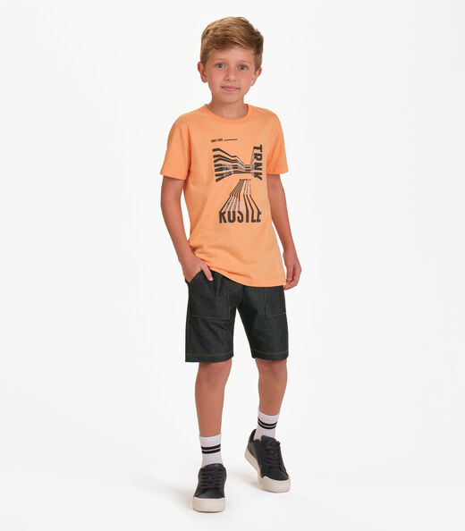 Conjunto Camiseta com Bermuda Menino Trick Nick Laranja