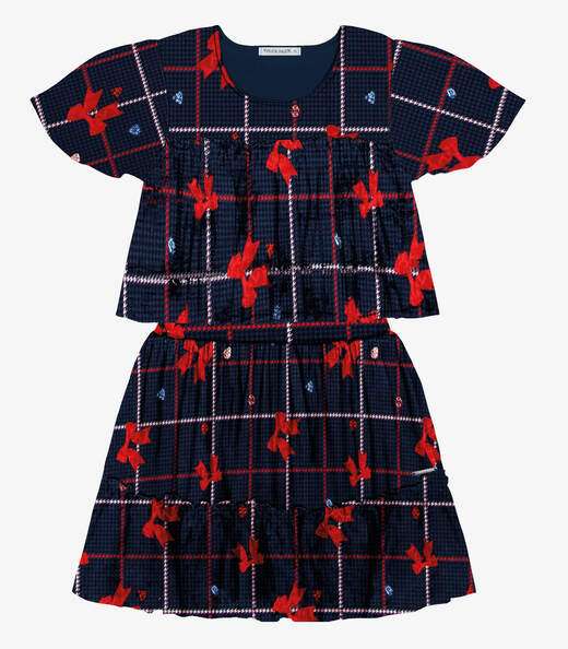 Conjunto Infantil Blusa Com Saia Tule Trick Nick Azul