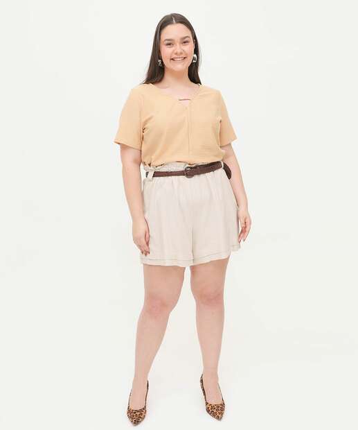 Blusa Plus Size Feminina Textura Manga Curta Marisa