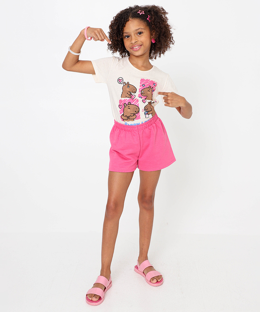 Conjunto Infantil Estampa Capivara Marisa Tam 4 a 10 Off White