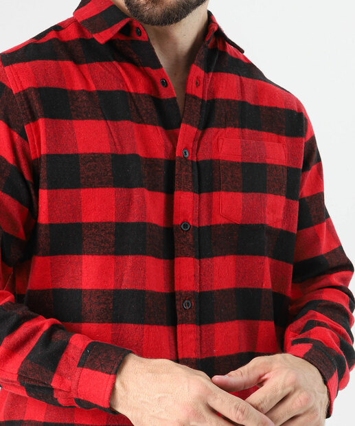 Camisa Masculina Xadrez Manga Longa Marisa Vermelho