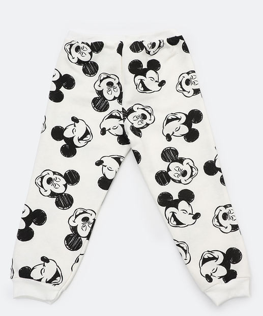 Conjunto Infantil Moletinho Mickey Tam 1 a 3 Off White
