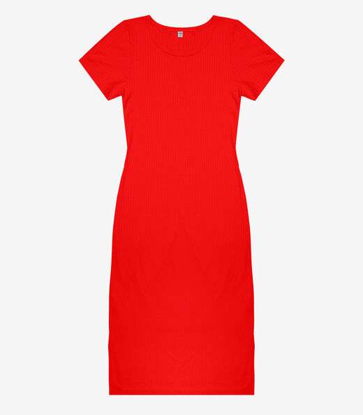 Vestido Midi Ribana Canelada Básico Rovitex Laranja