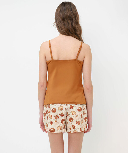 Pijama Feminino Estampado Alças Finas Marisa Marrom