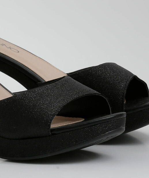 Sandália Meia Pata Feminina Salto Grosso Brilho Via Uno 