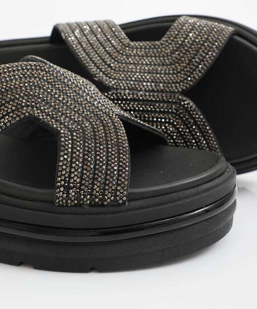Tamanco Feminino Flatform Strass Bebecê Preto