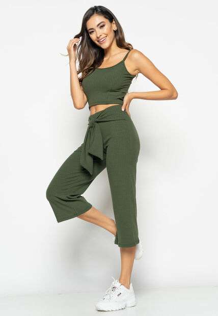 Cropped  Alça Fina Canelado Verde Salvatore Fashion