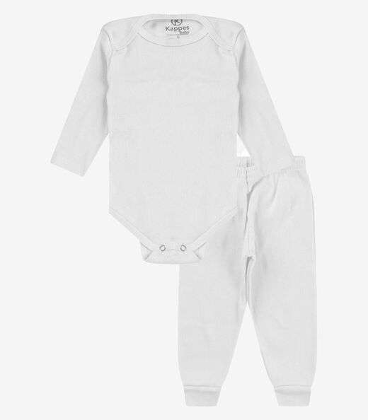 Kit 4 Body Bebê Canelado 2 Peças Kappes Branco
