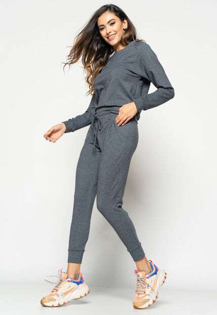 Casaco  Comfy Com Gola Canoa Moletinho Grafite