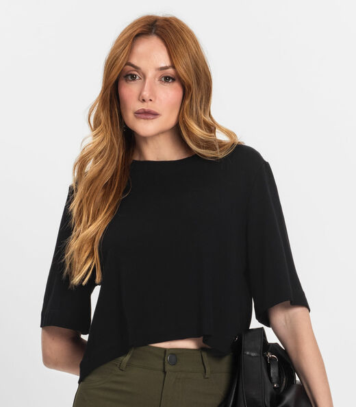 Blusa Feminina Manga Curta em Molecotton Endless Preto