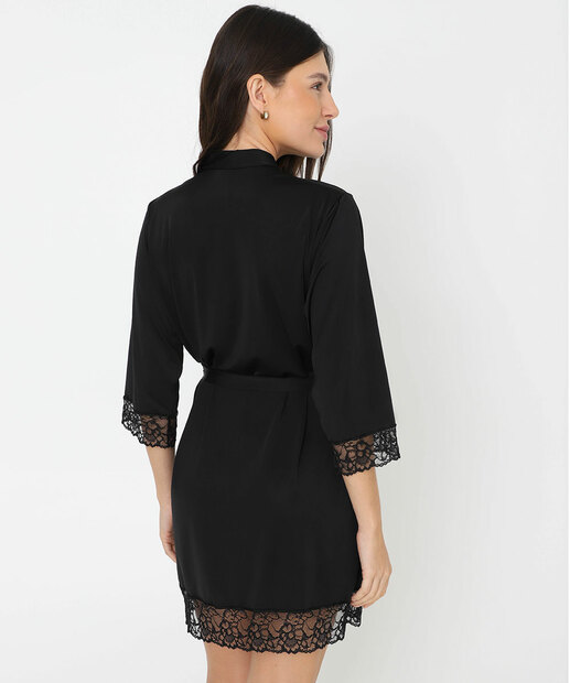 Robe Feminino Renda Amarração Manga 3/4 Marisa Preto