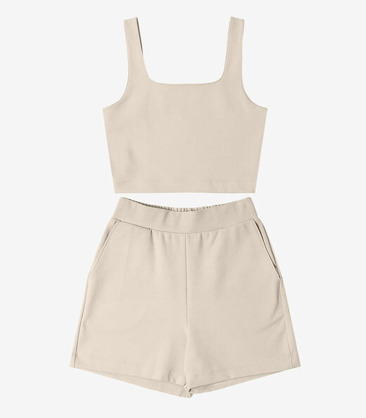 Conjunto Feminino Regata Com Shorts Endless Bege