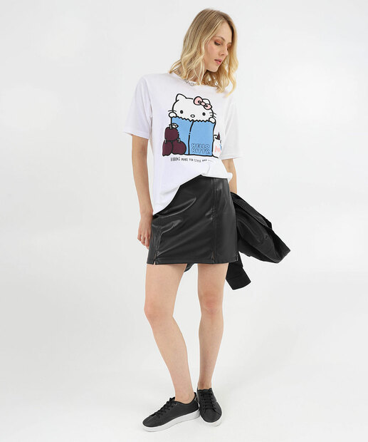 Camiseta Feminina Oversized Hello Kitty Off White