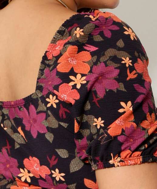 Blusa Plus Size Feminina Floral Lastex Marisa