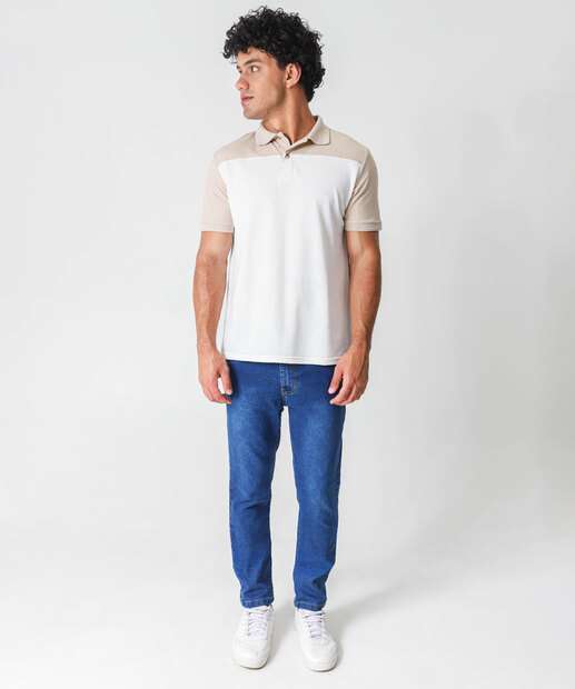 Polo Masculina Recorte Manga Curta MR Areia