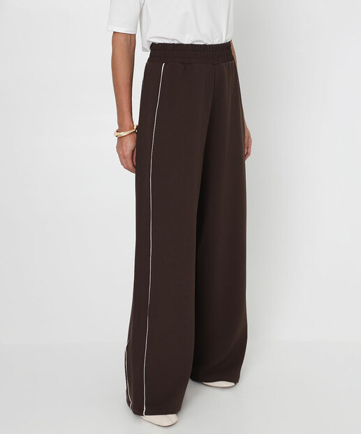 Calça Feminina Crepe Pantalona Friso Marisa Marrom
