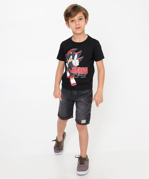 Camiseta Infantil Estampa Shadow Sonic Tam 4 a 10
