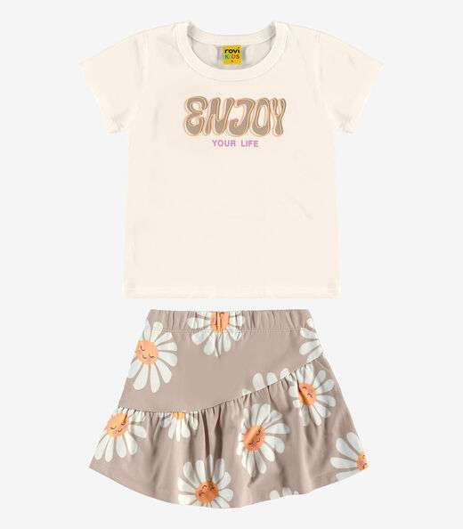 Conjunto Blusa Com Shorts Saia Rovi Kids Bege
