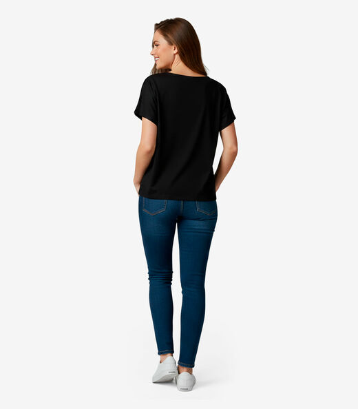 Blusa Feminina Manga Curta Infinita Cor Preto